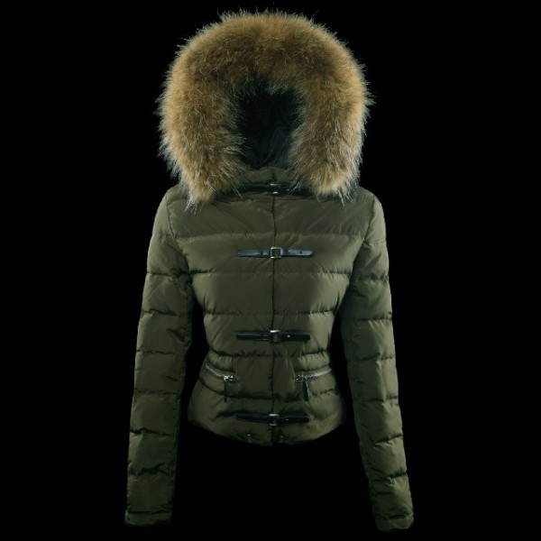 Moncler Fashion Verde Pelliccia Cappuccio e zip brevi Slim Donna Giacche